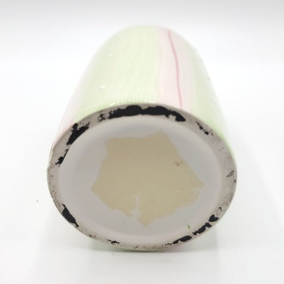 Small Flower Vase Ceramic Floral Etched Design Green Pink Yellow 6.50 " Like New - Picture 5 of 6